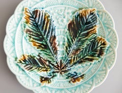 19th Century Swedish Rörstrand Majolica Turquoise Chestnut Leaf Plate