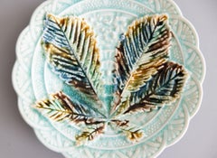 19th Century Swedish Rörstrand Majolica Turquoise Chestnut Leaf Plate