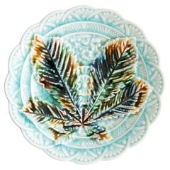 19th Century Swedish Rörstrand Majolica Turquoise Chestnut Leaf Plate 19th Century Swedish Rörstrand Majolica Turquoise Chestnut Leaf Plate