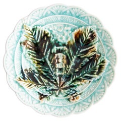 19th Century Swedish Rörstrand Majolica Turquoise Chestnut Leaf Plate 19th Century Swedish Rörstrand Majolica Turquoise Chestnut Leaf Plate