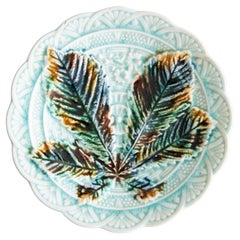 19th Century Swedish Rörstrand Majolica Turquoise Chestnut Leaf Plate