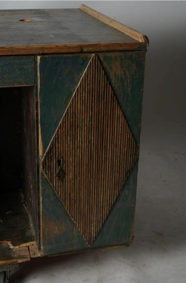 Wood 19th Century Swedish Rustic Painted Kneehole Desk For Sale