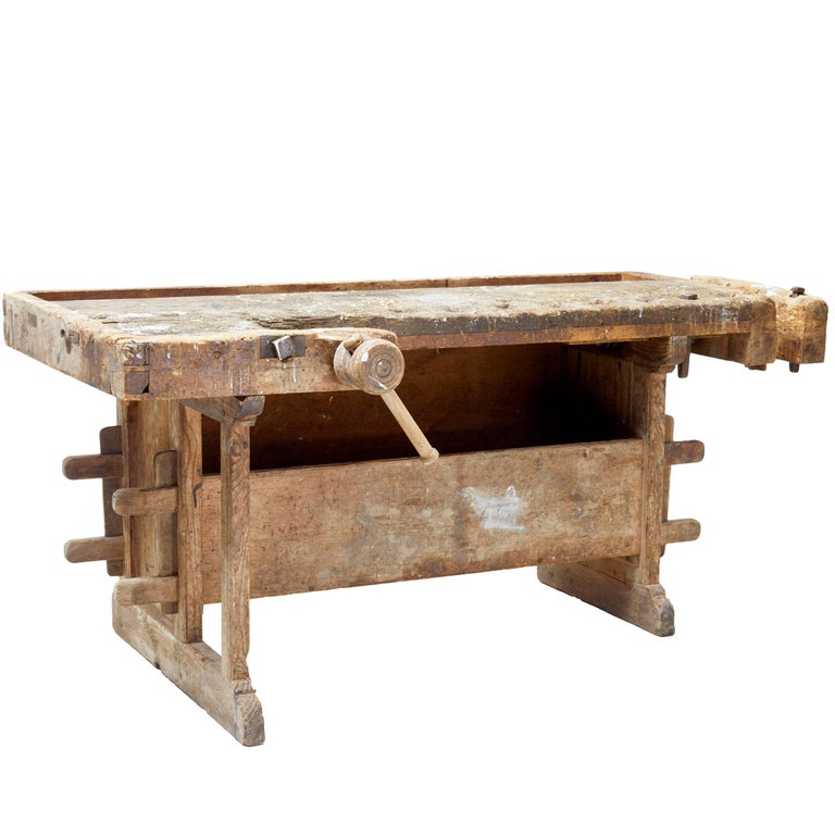 19th Century Swedish Rustic Pine Work Bench at 1stDibs