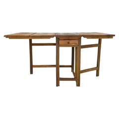Slagbord rústico sueco del siglo XIX - Mesa de granja de hojas caídas de nogal antiguo