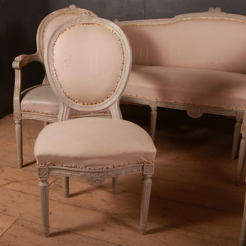 Late 19th century Swedish painted 5-piece salon suites, 1890.

Dimensions of chairs:
Armchairs 25
