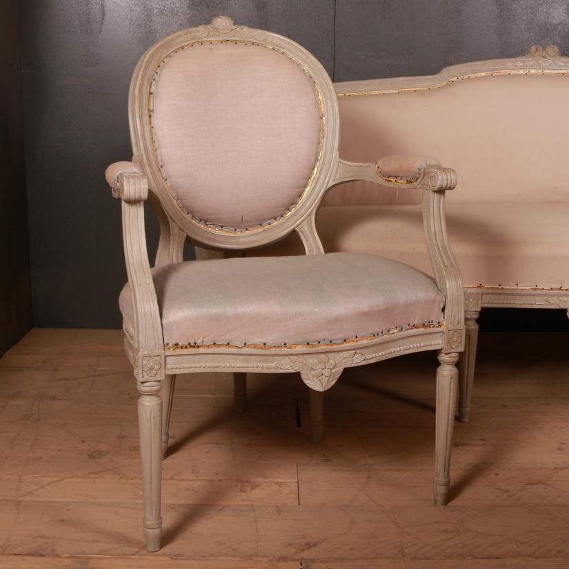 Painted 19th Century Swedish Salon Sofa and Four Chairs