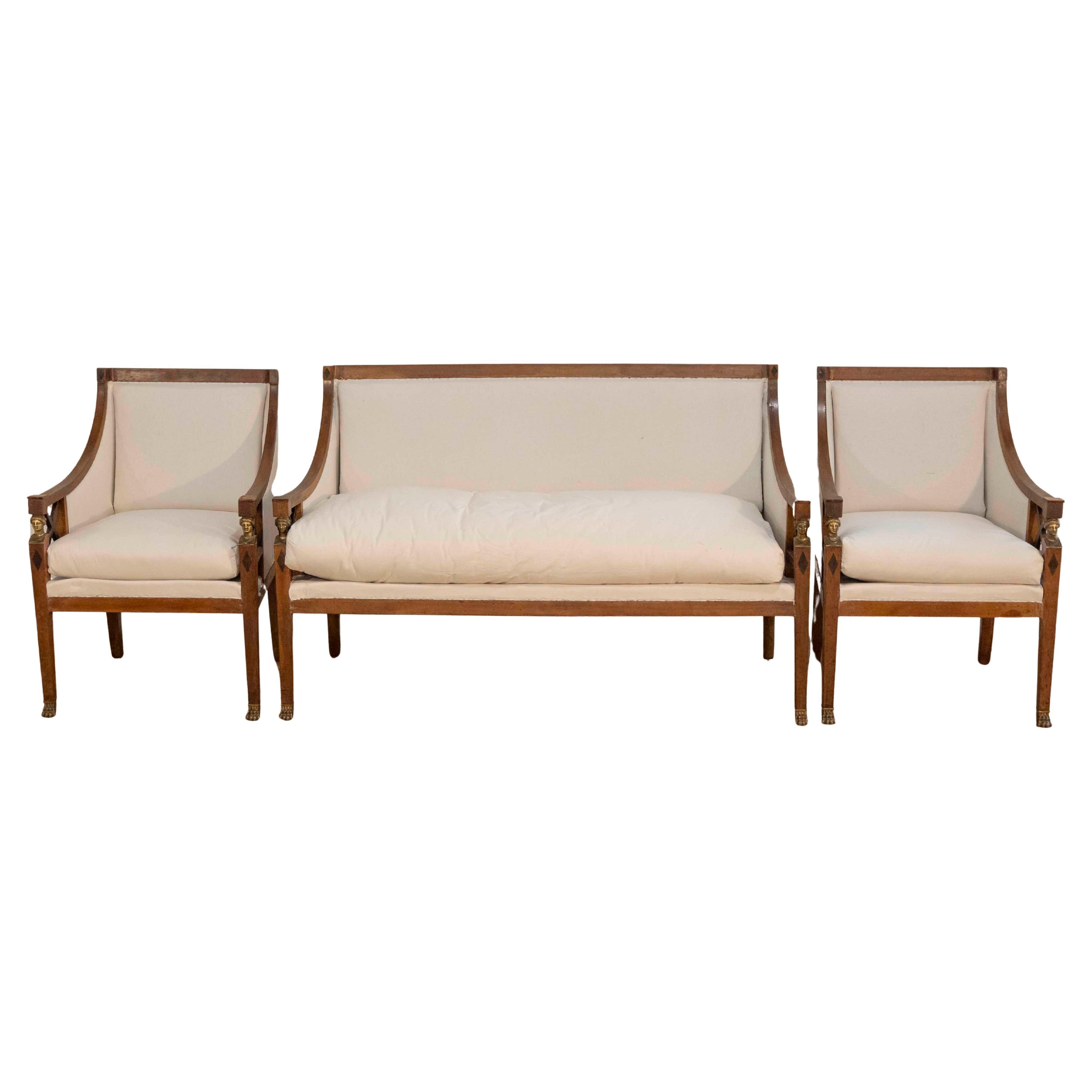 19th Century Swedish Salon Suite with Sofa and Pair of Armchairs en venta