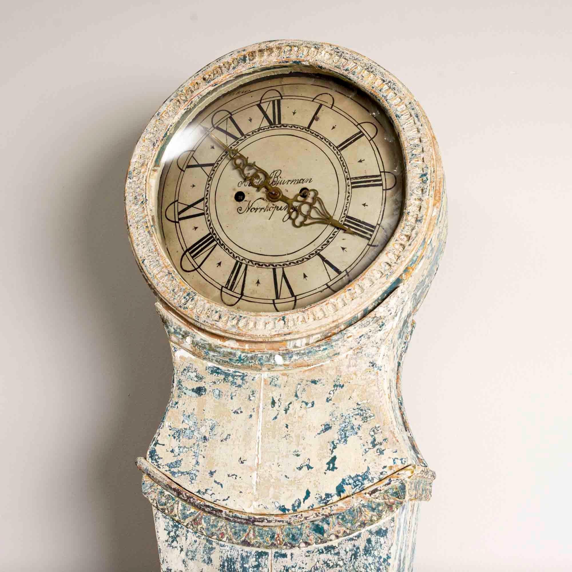 Brass 19th Century Swedish Scraped Painted Mora Clock with Original Dial Hands