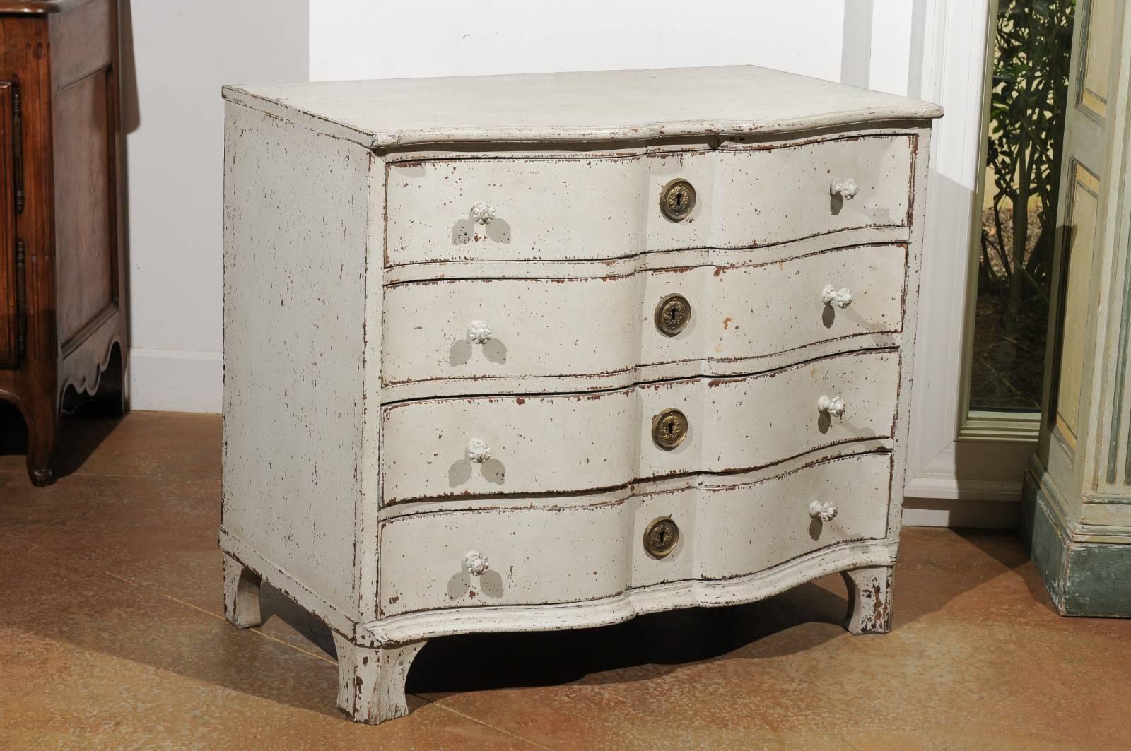 Wood 19th Century Swedish Serpentine Four-Drawer Commode with Weathered Finish For Sale