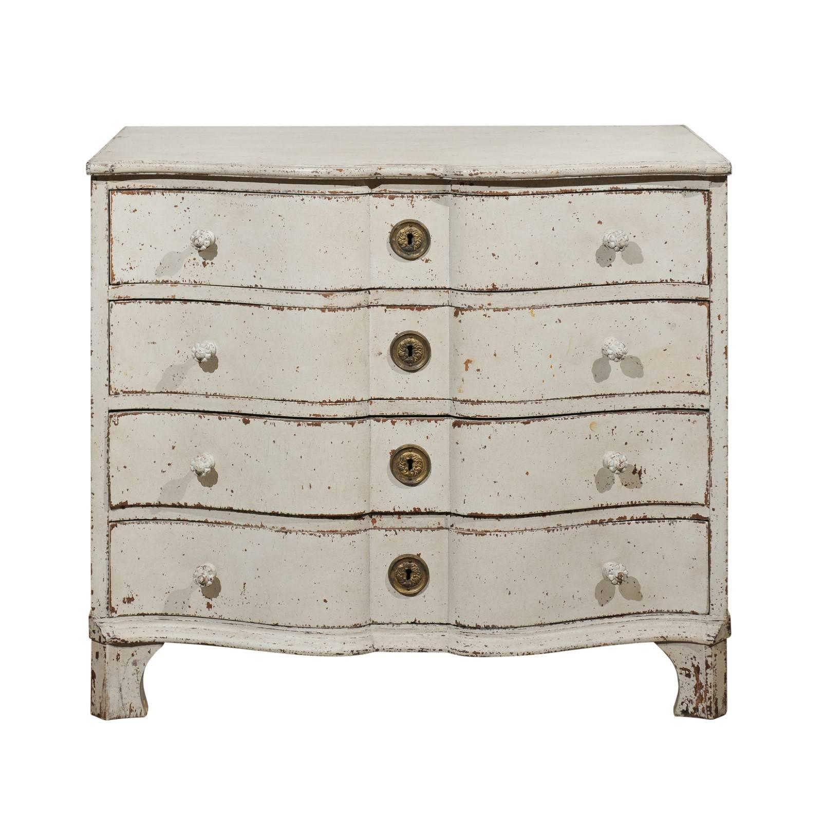 19th Century Swedish Serpentine Four-Drawer Commode with Weathered Finish For Sale