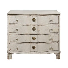 Antique 19th Century Swedish Serpentine Four-Drawer Commode with Weathered Finish