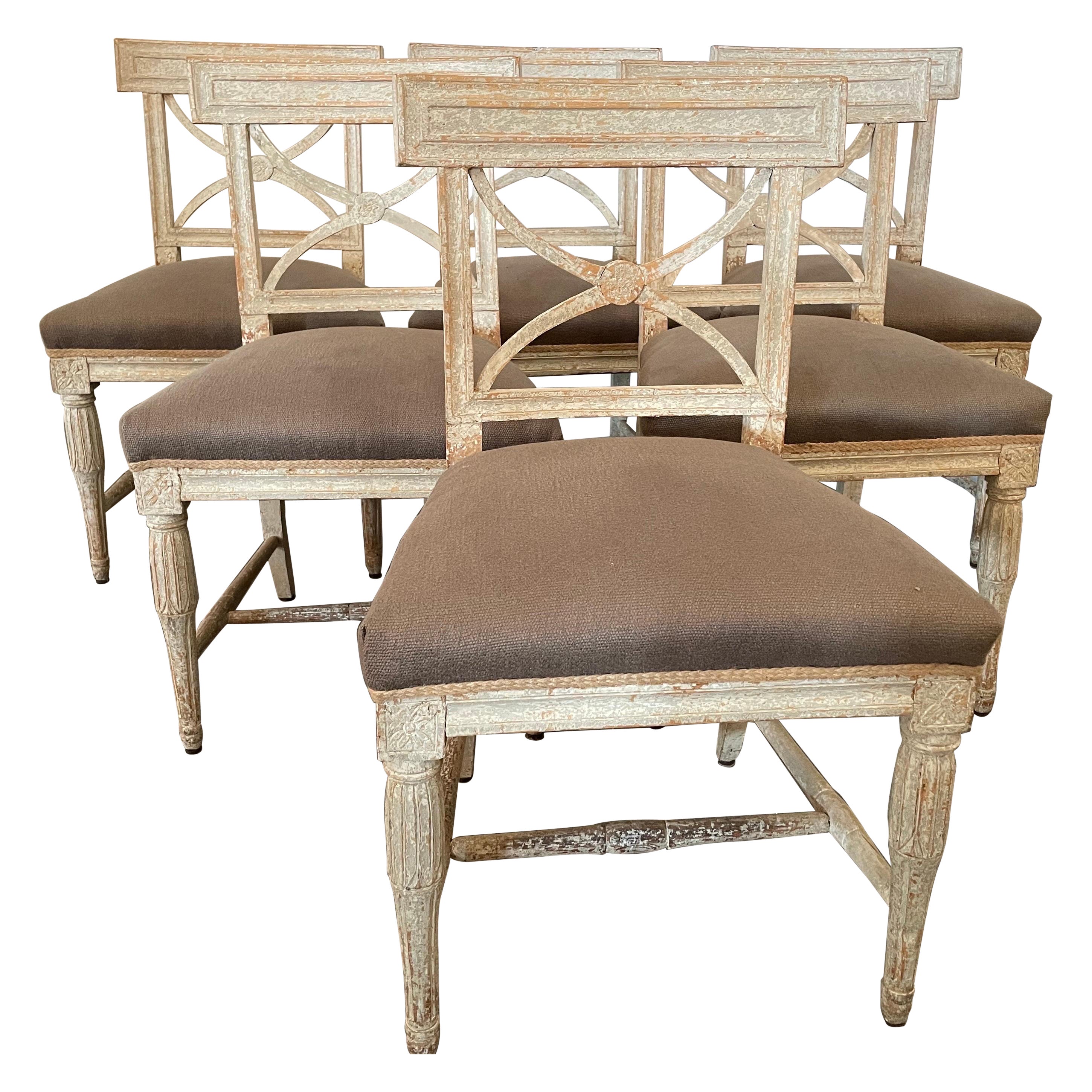 19th Century Swedish Set of 6 Painted Chairs