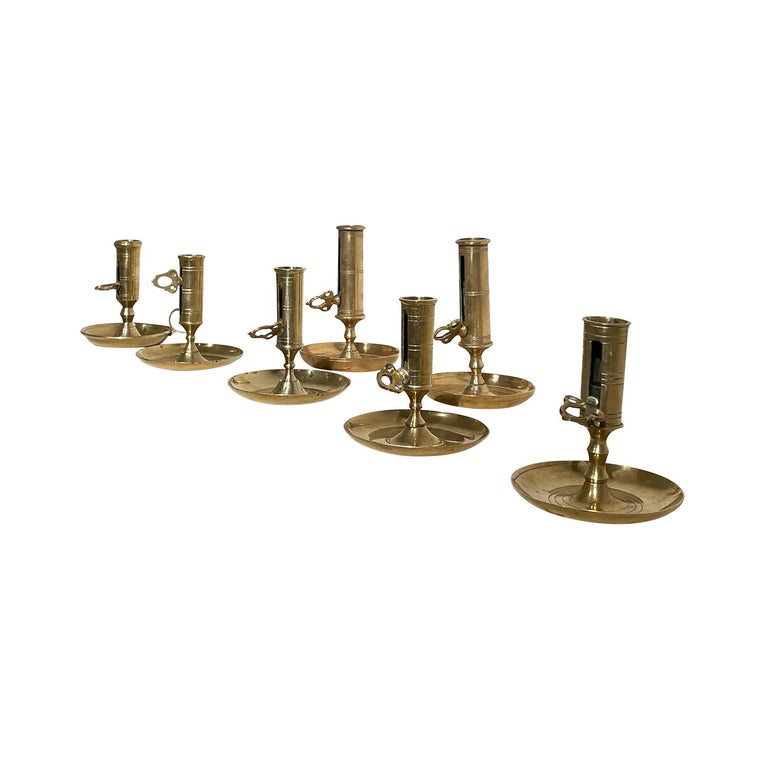 19th Century Swedish Similar Set of Seven Night Candles, Brass Candlesticks For Sale at 1stDibs