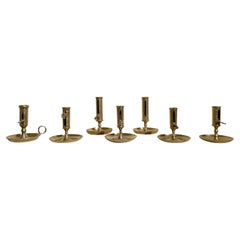 19th Century Swedish Similar Set of Seven Night Candles, Brass Candlesticks