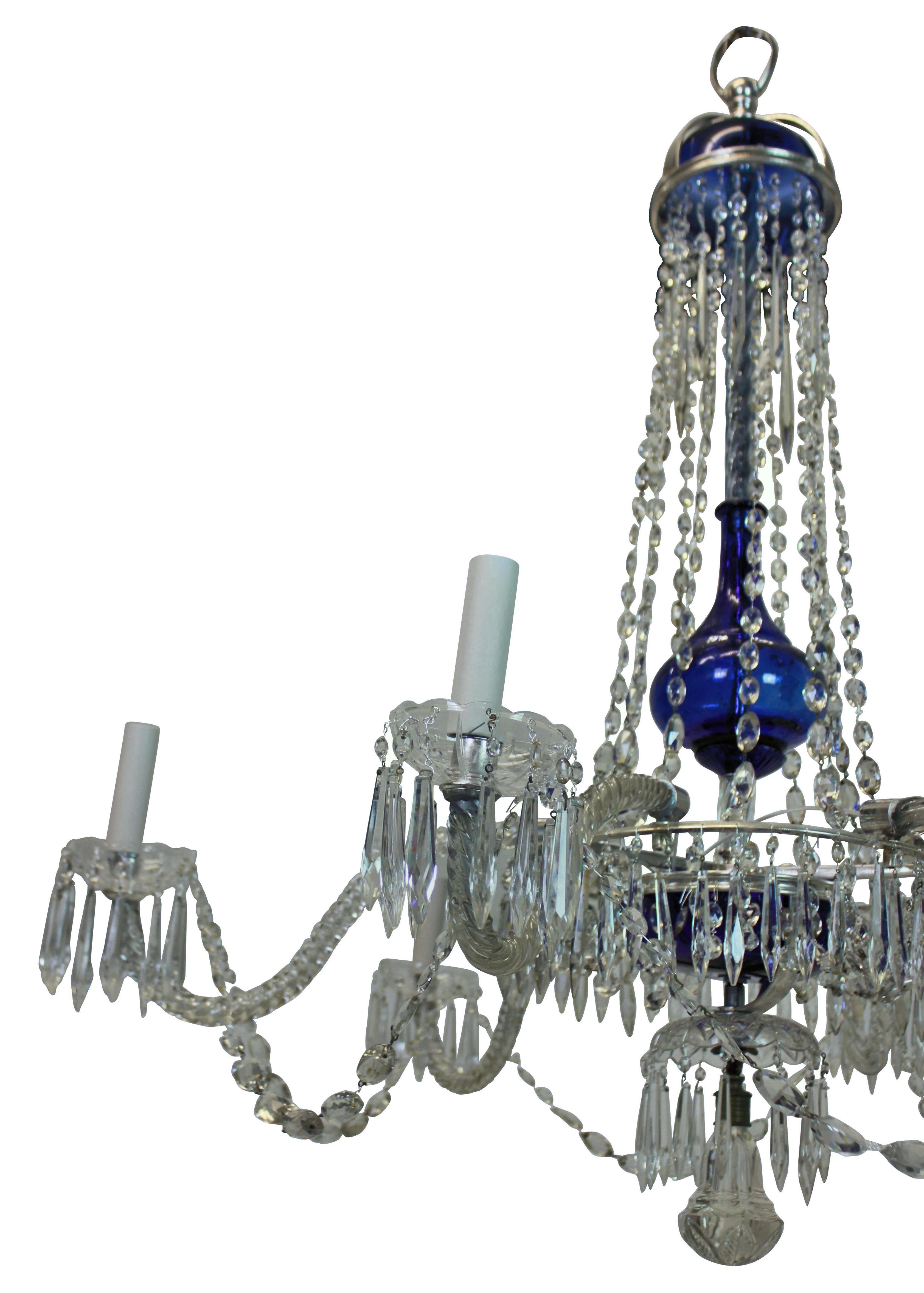 19th Century Swedish six branch cut glass chandelier In Good Condition For Sale In London, GB