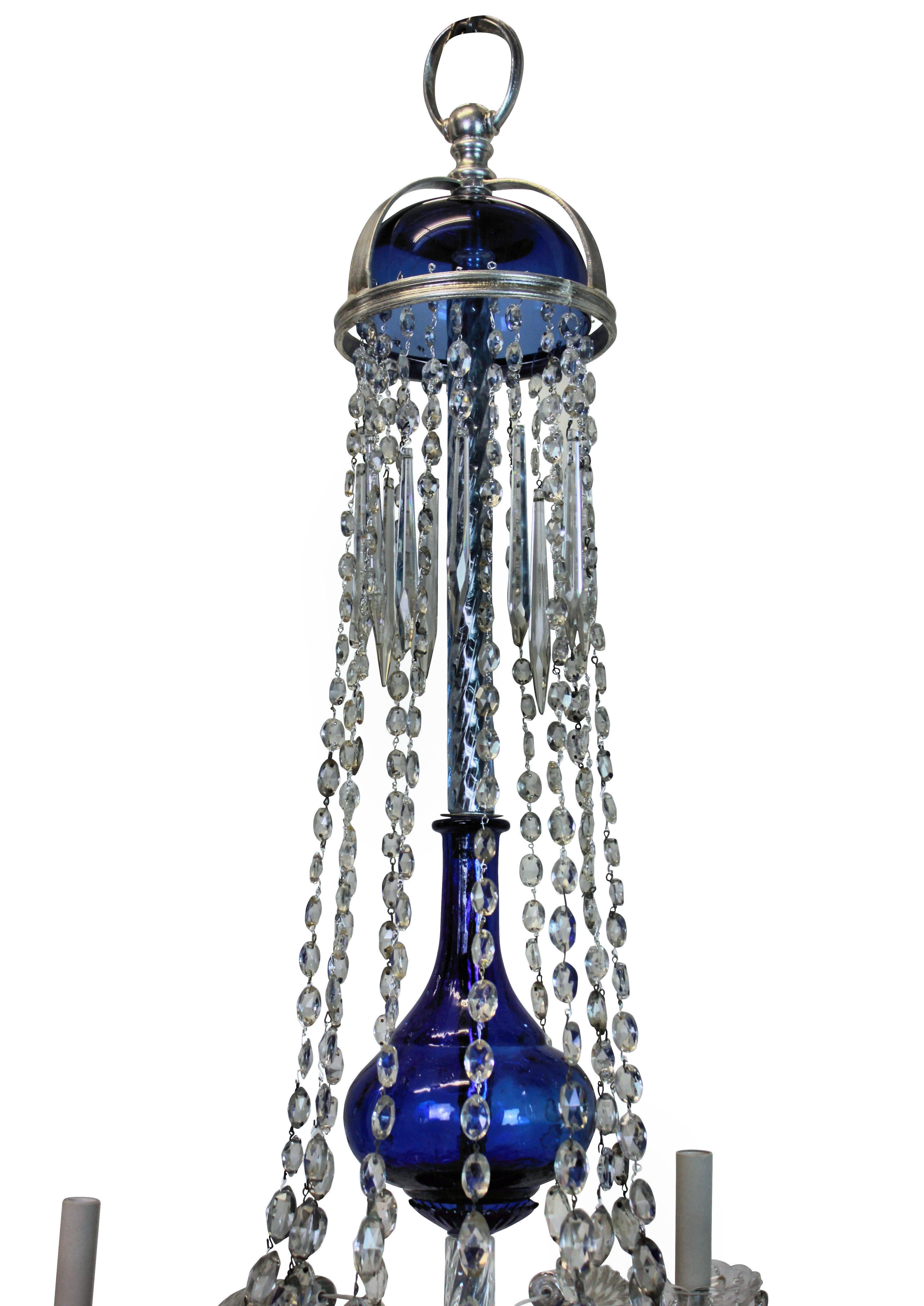 Late 19th Century 19th Century Swedish six branch cut glass chandelier For Sale