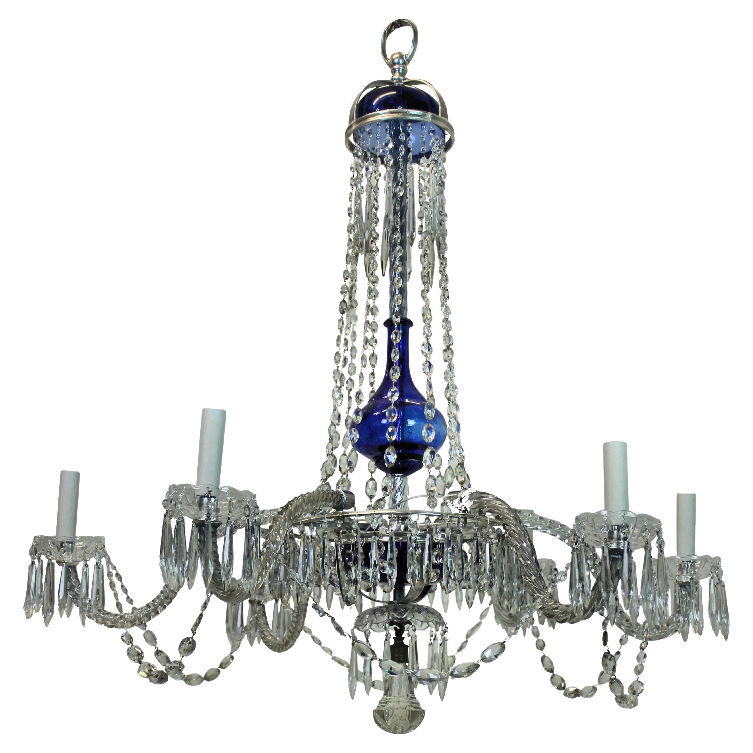 19th Century Swedish six branch cut glass chandelier