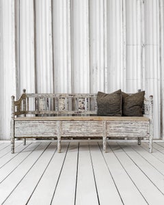 19th Century Swedish Slagbänk Storage Bench with Spindle Back