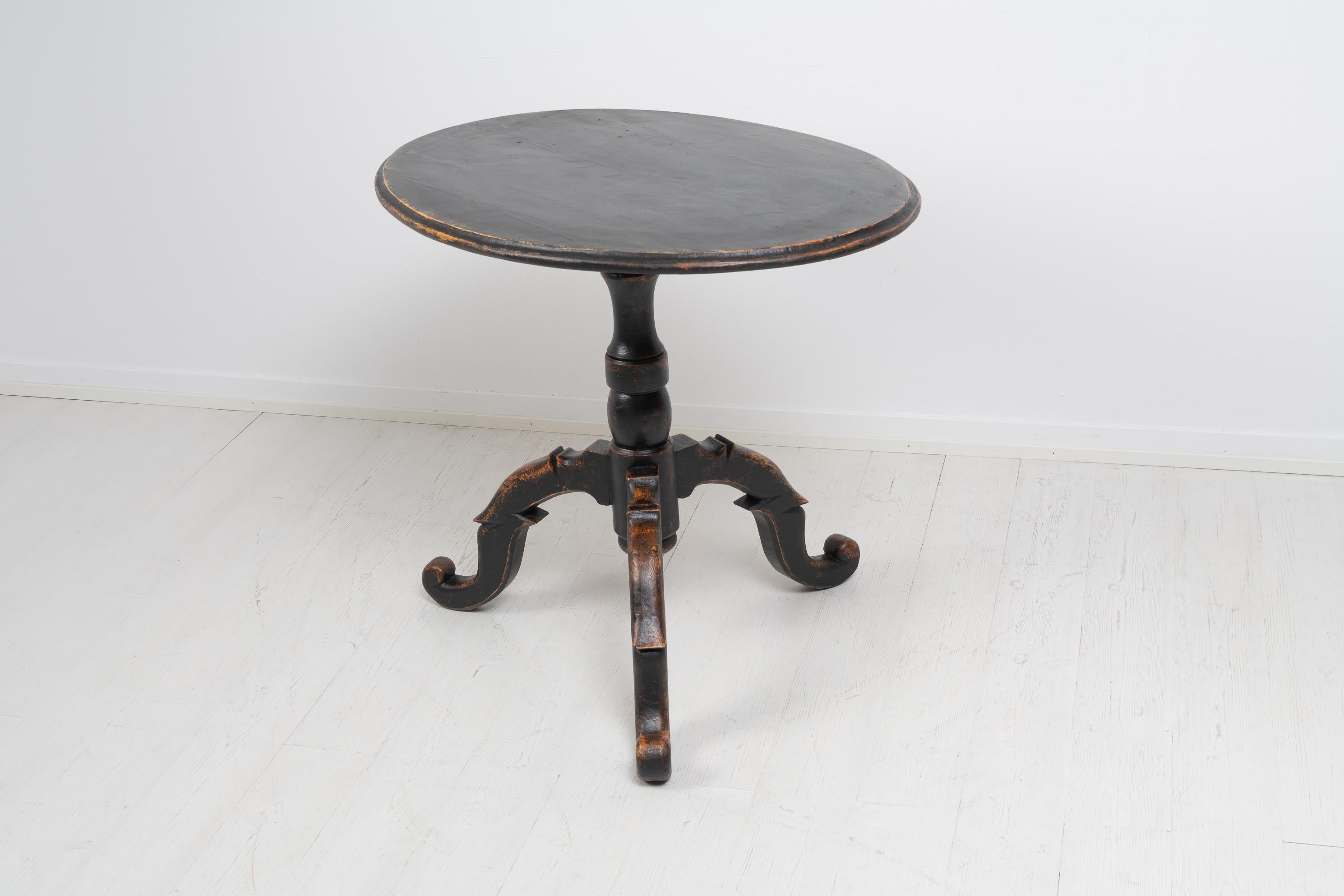 19th Century Antique Genuine Swedish Small Black Tilt Top Country Table For Sale