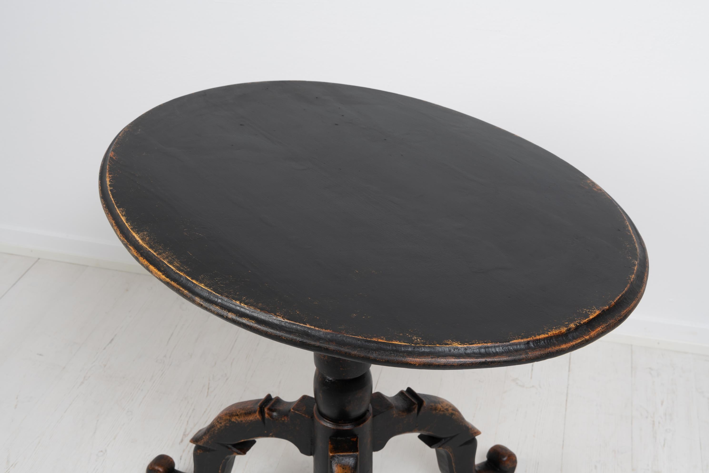 Pine Antique Genuine Swedish Small Black Tilt Top Country Table For Sale