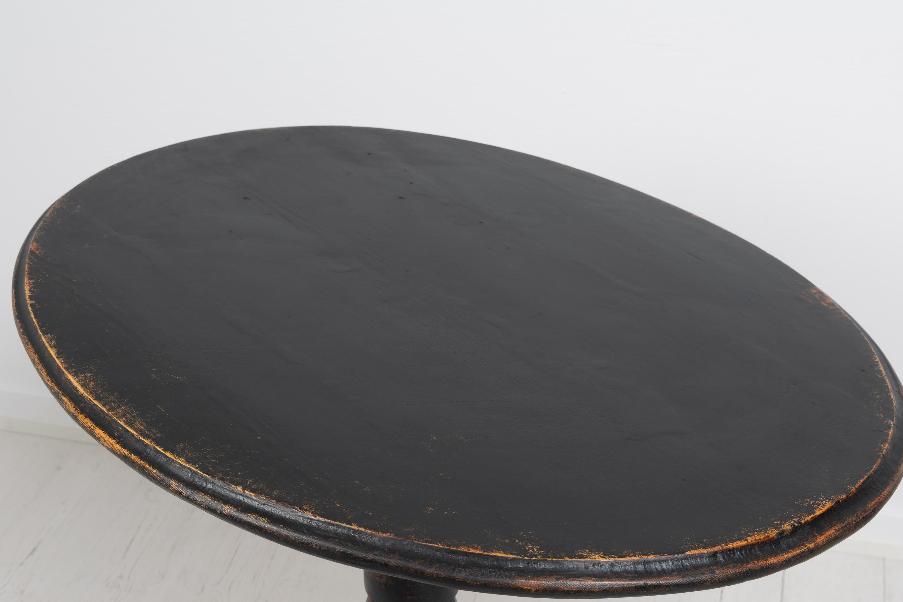 Antique Genuine Swedish Small Black Tilt Top Country Table For Sale 1