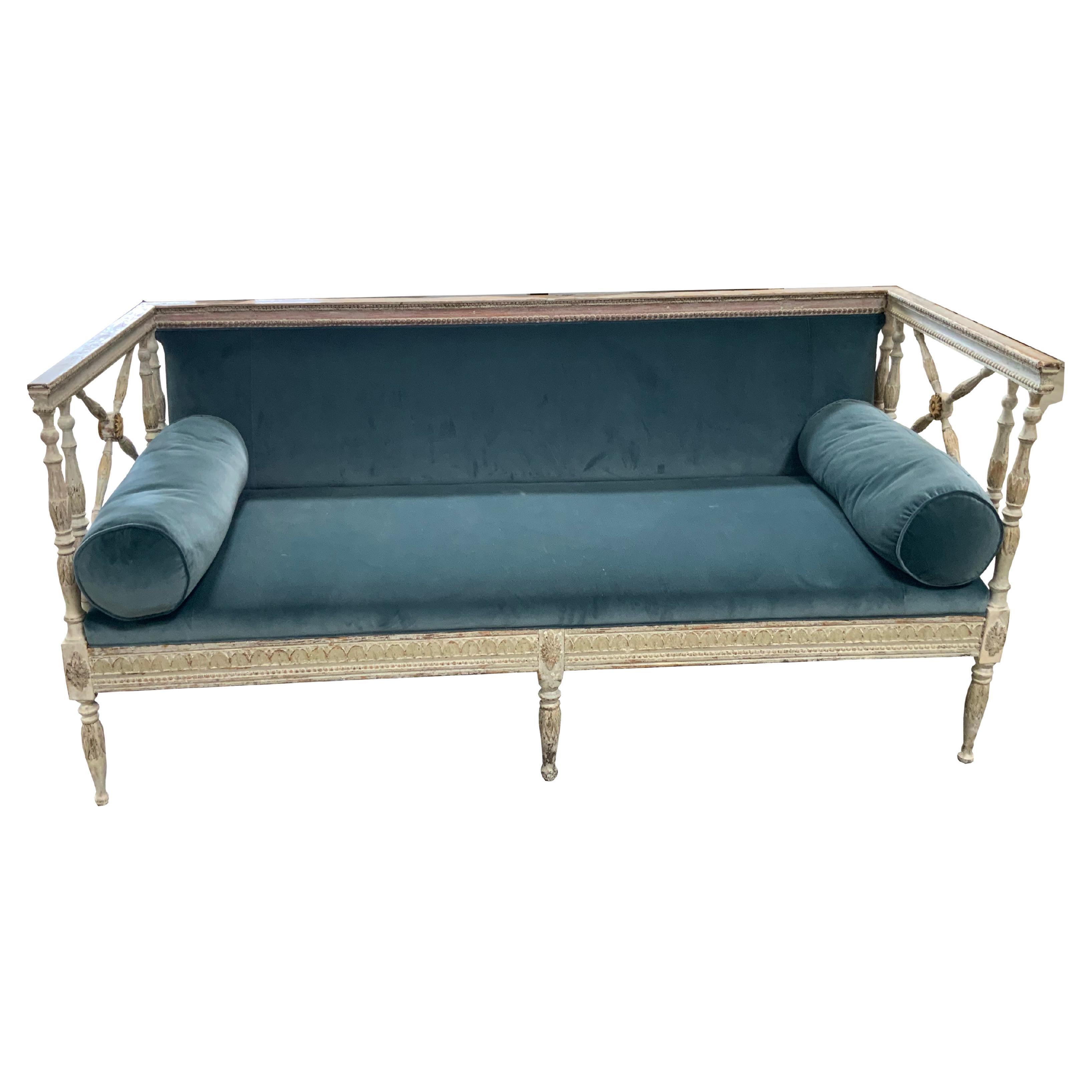 19th Century Swedish Sofa with Gilt and Rich Blue Schumacher Velvet
