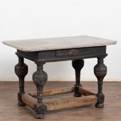 19th Century Swedish Stone Top Baroque Black Table