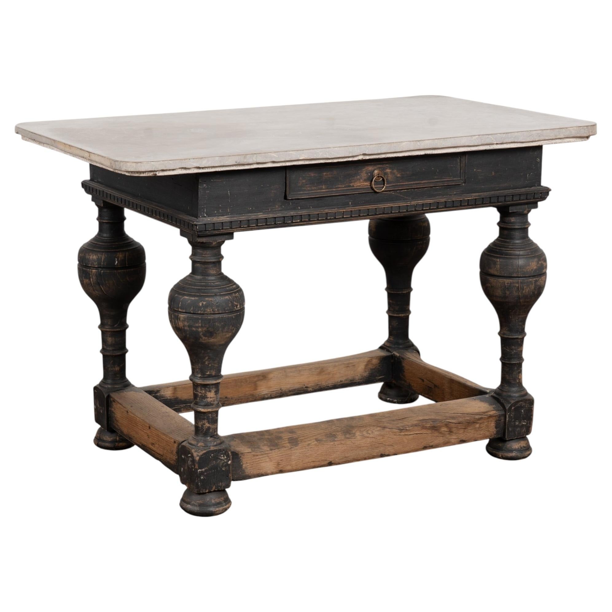 19th Century Swedish Stone Top Baroque Black Table