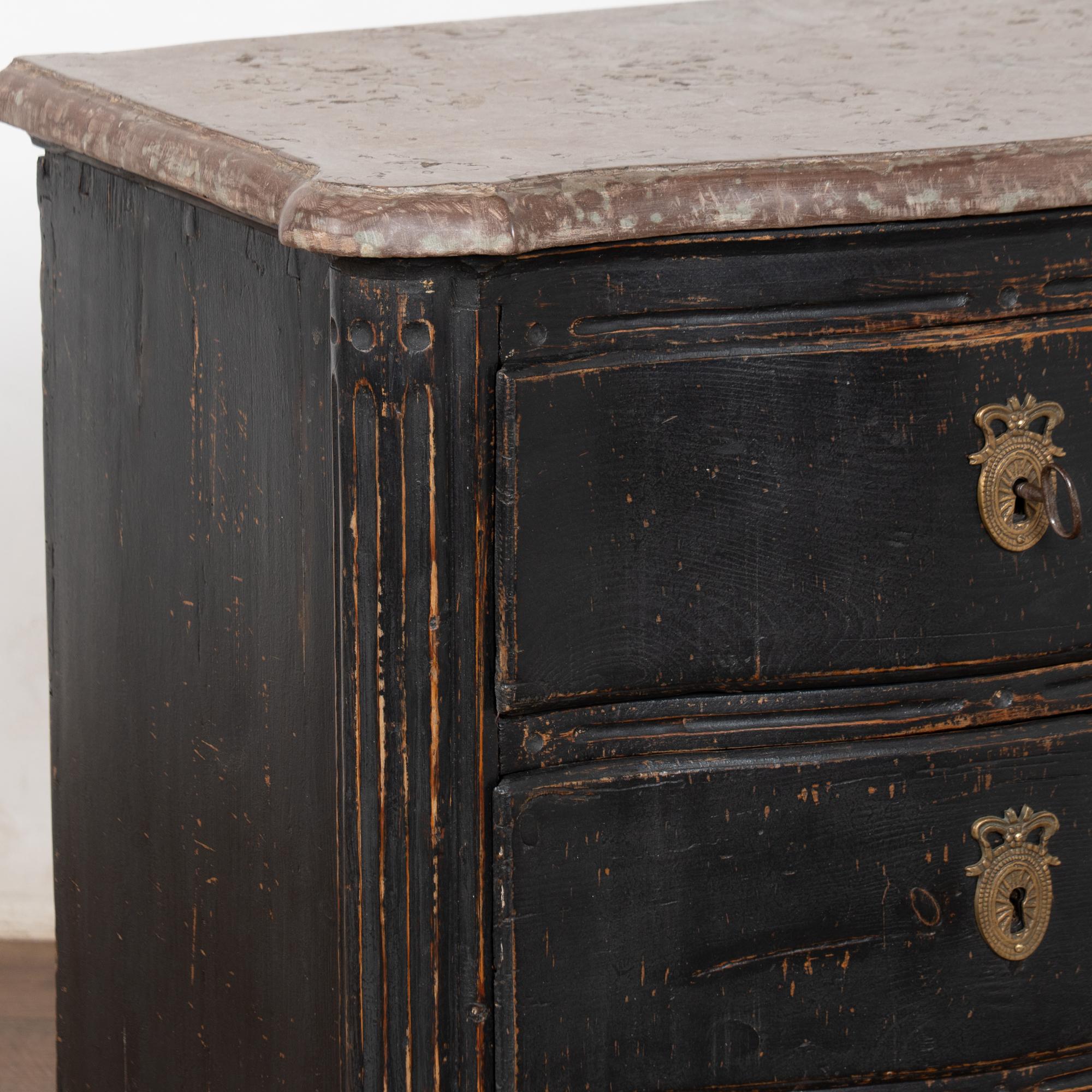 19th Century Swedish Stone Top Black Small Chest of Three Drawers For Sale 6