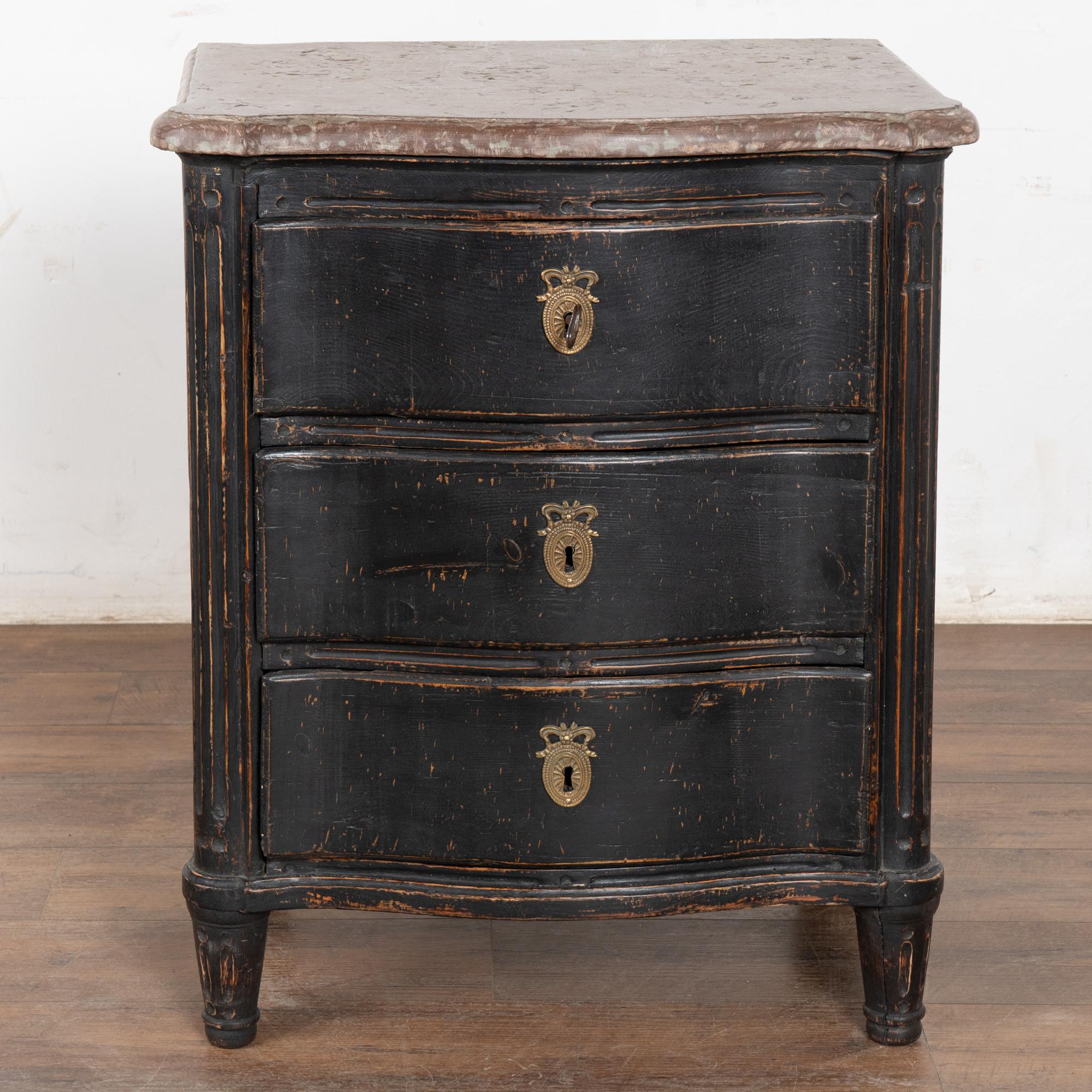 19th Century Swedish Stone Top Black Small Chest of Three Drawers In Fair Condition For Sale In Round Top, TX