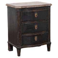 19th Century Swedish Stone Top Black Small Chest of Three Drawers