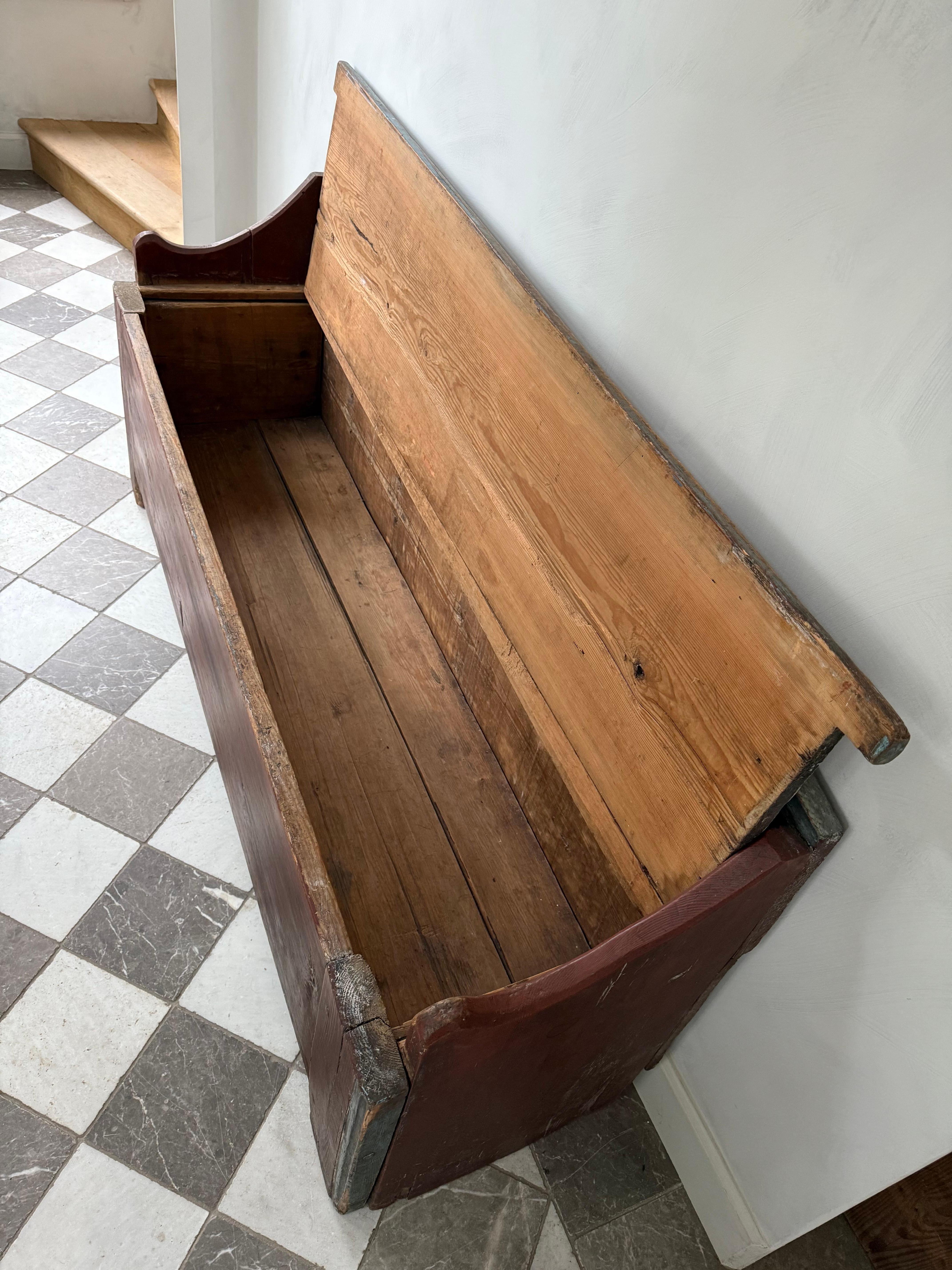 Painted 19th Century Swedish Storage Bench For Sale