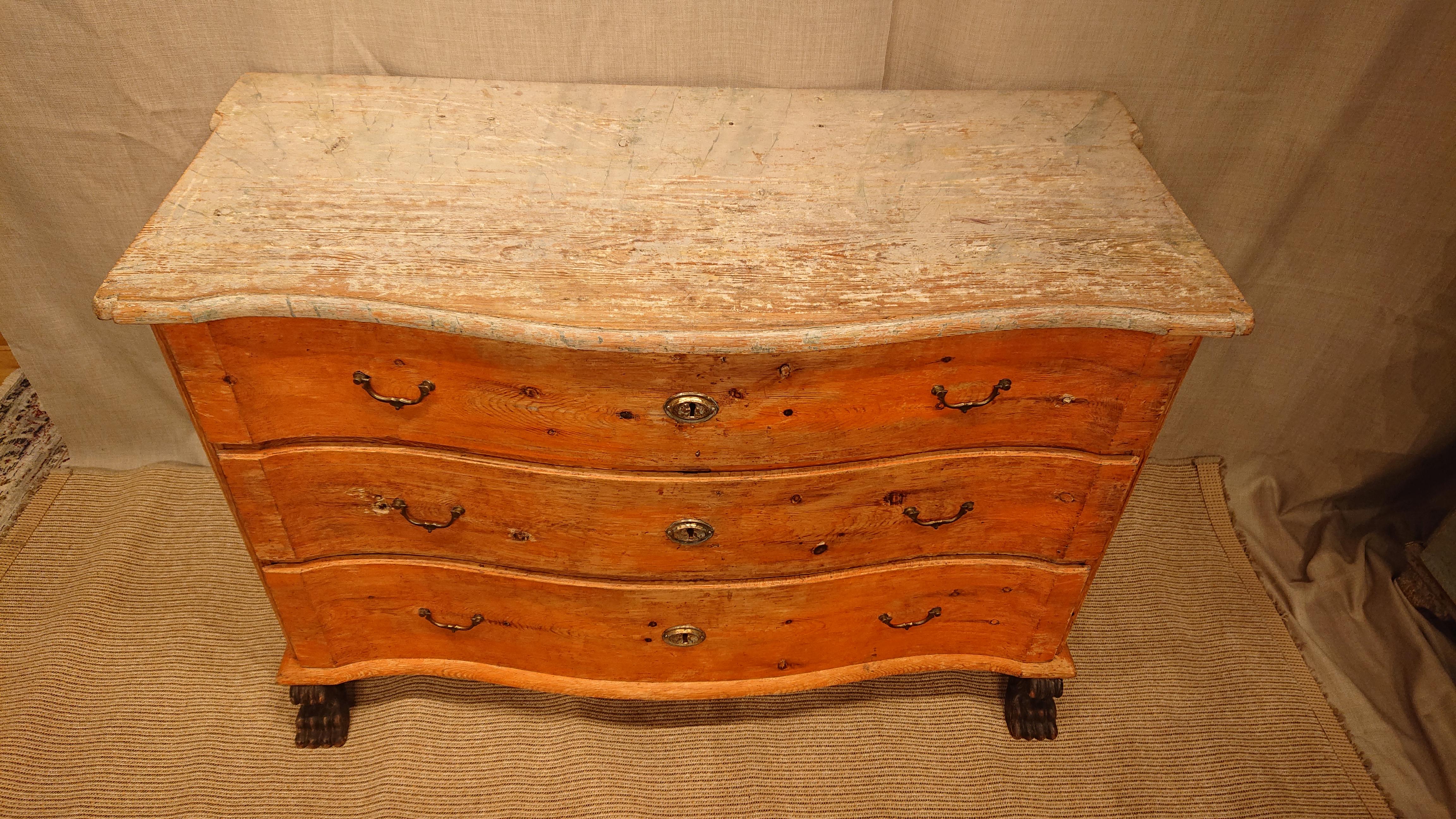 Hand-Crafted 19th Century Swedish Style Late Baroque Chest of Drawers with Original Paint