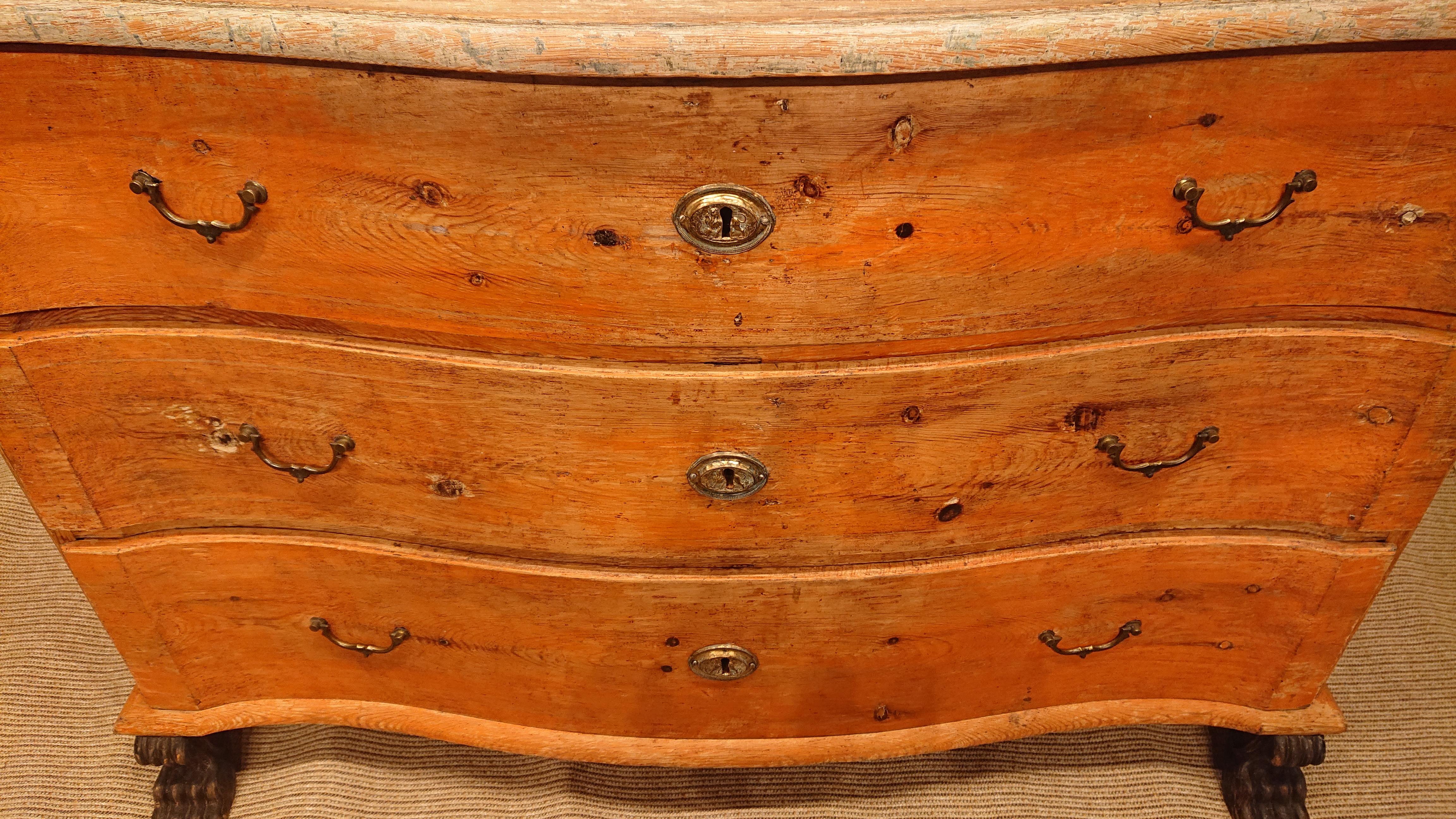 Pine 19th Century Swedish Style Late Baroque Chest of Drawers with Original Paint