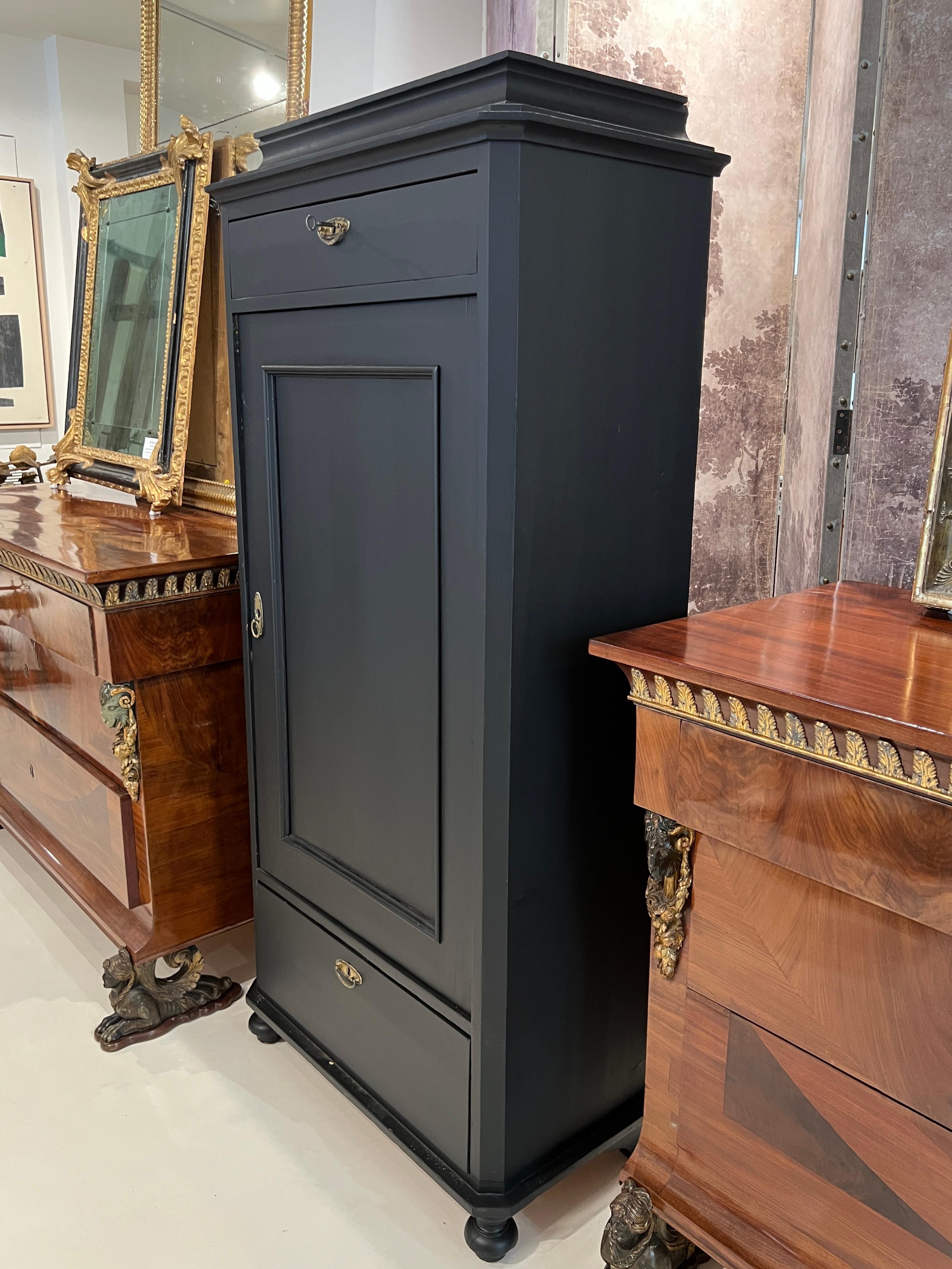 Gustavian 19th Century Swedish Tall Black Antique Cabinet For Sale