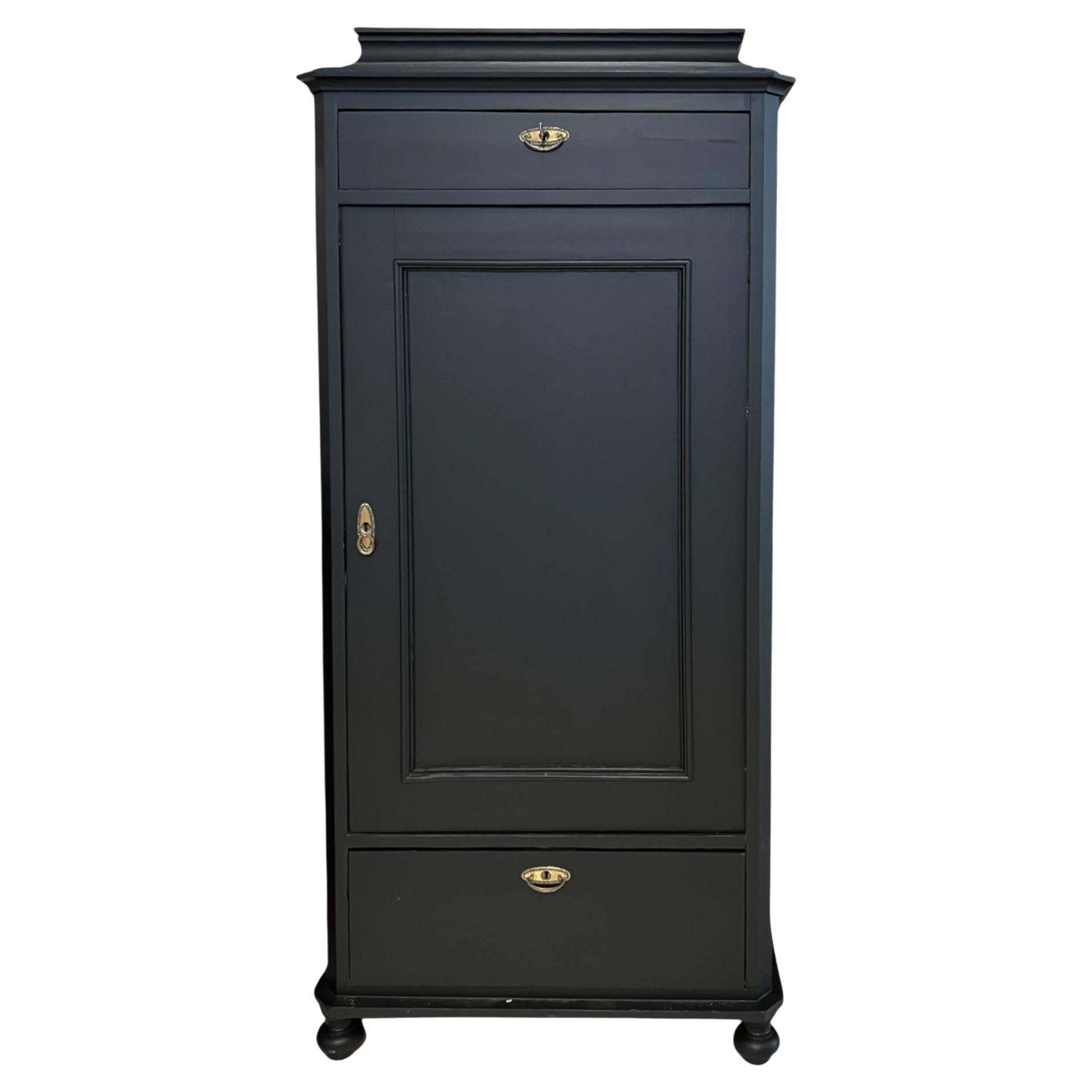 19th Century Swedish Tall Black Antique Cabinet For Sale