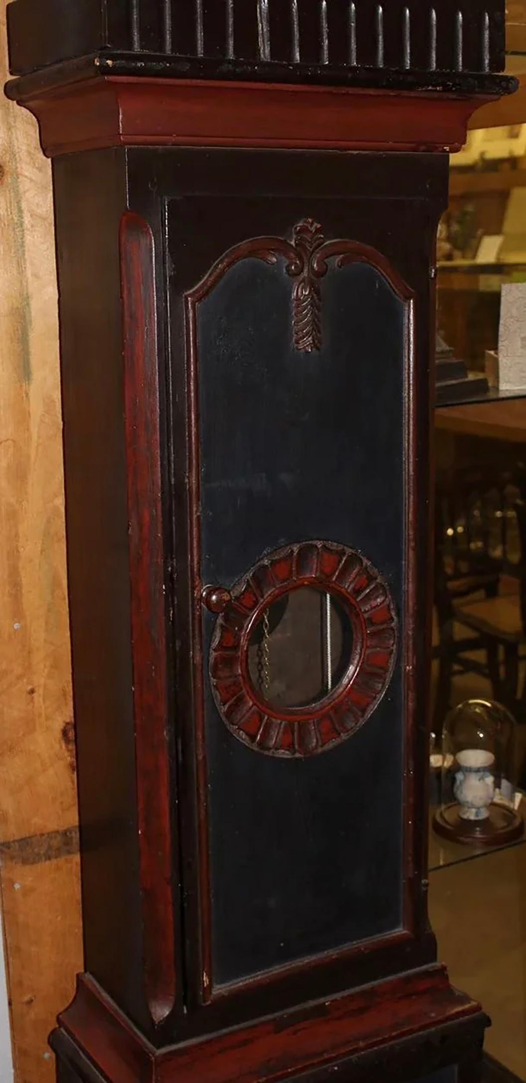 Cast 19th Century Swedish Tall Case Clock with Painted Case For Sale