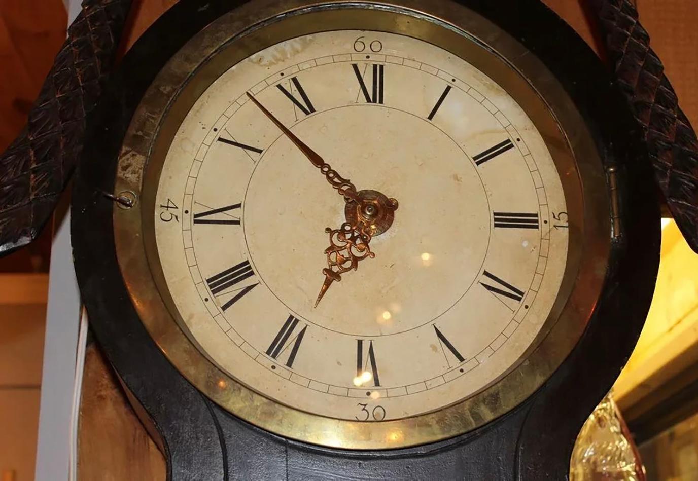 Brass 19th Century Swedish Tall Case Clock with Painted Case For Sale
