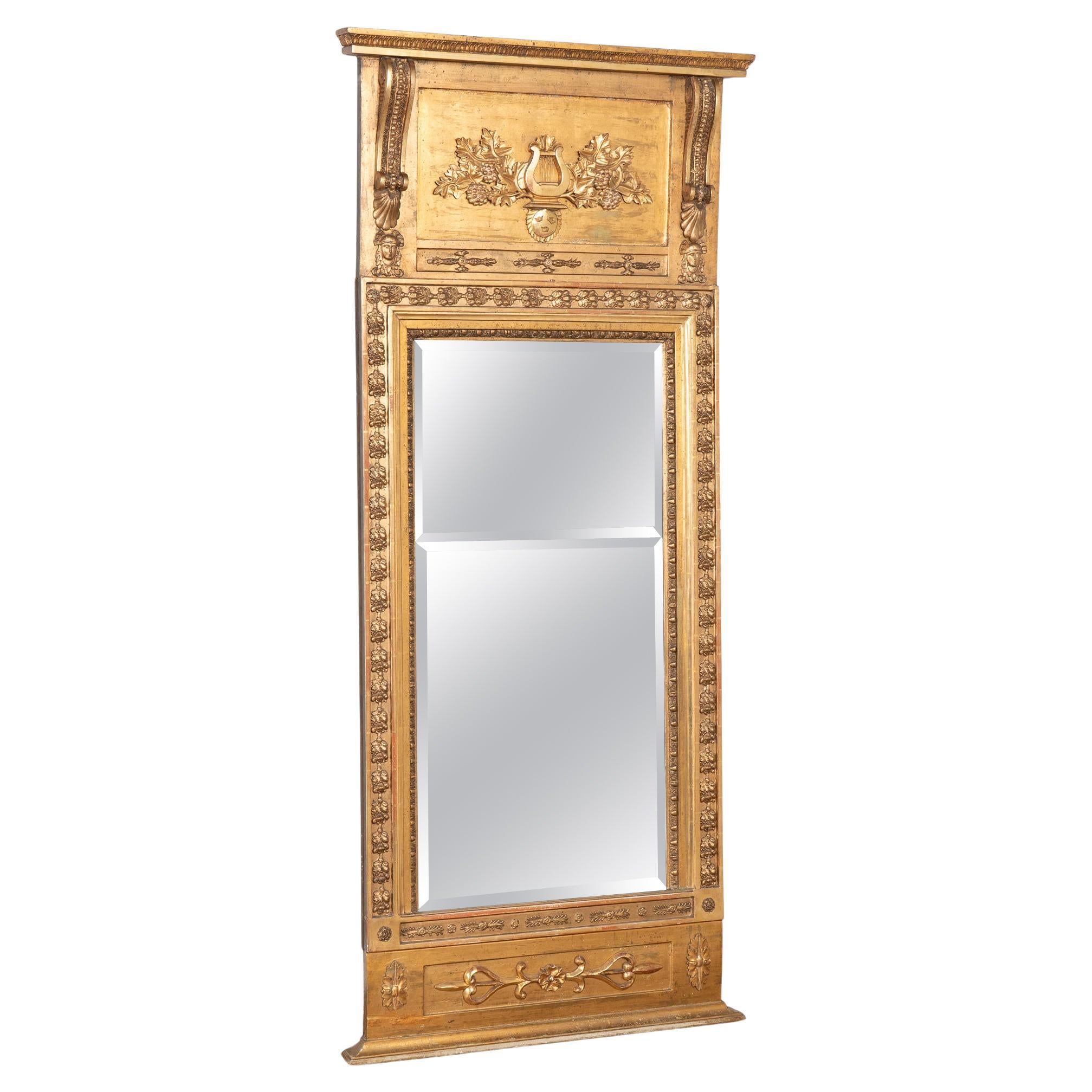 19th Century Swedish Tall Gold Gilt Trumeau Mirror in vendita