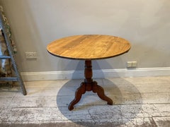19th Century Swedish Tilt Top Oak and Pine Round Dining or Side Table