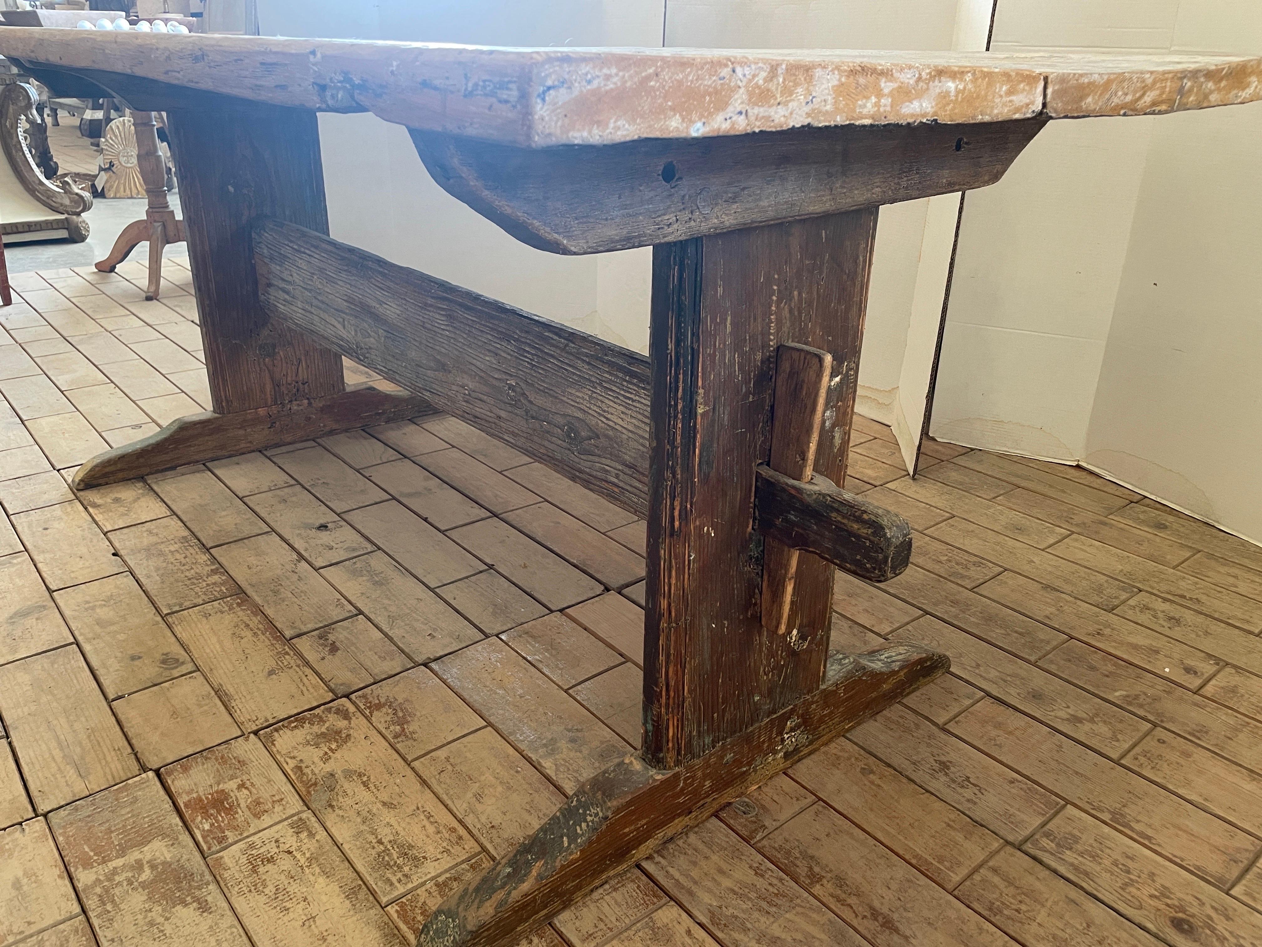 Hand-Painted 19th Century Swedish Trestle Table For Sale