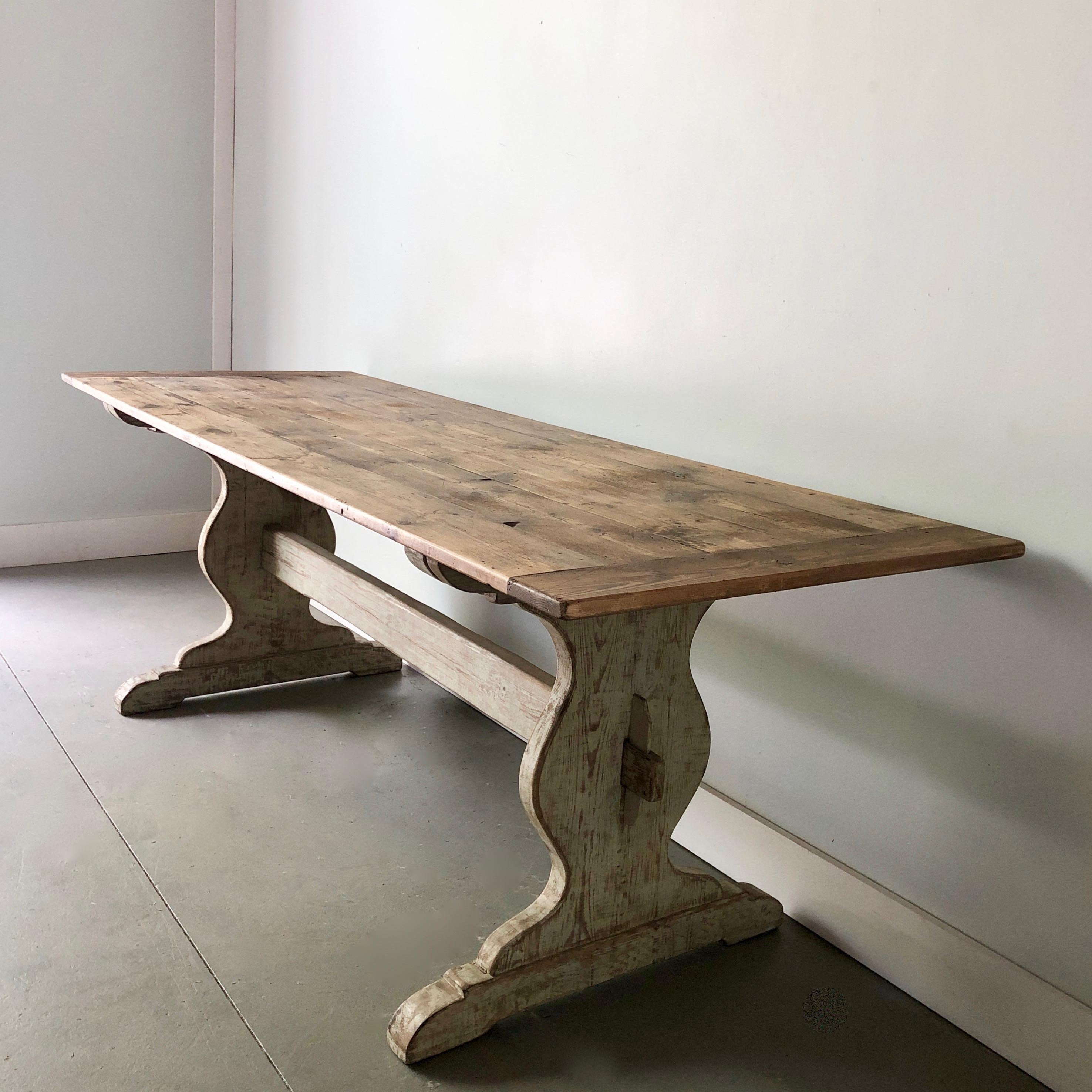 Hand-Carved 19th Century Swedish Trestle Table