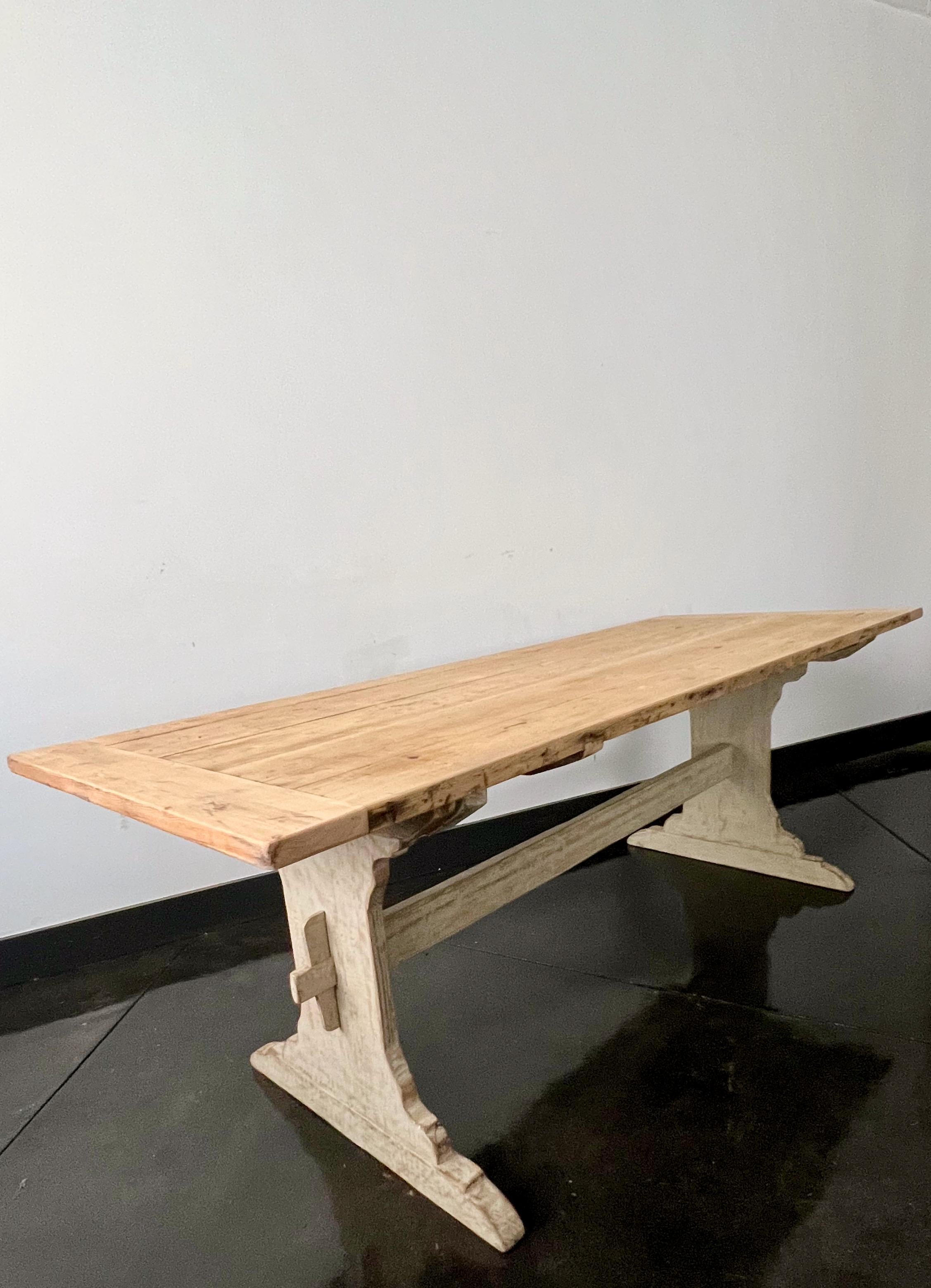 Hand-Carved 19th Century Swedish Trestle Table