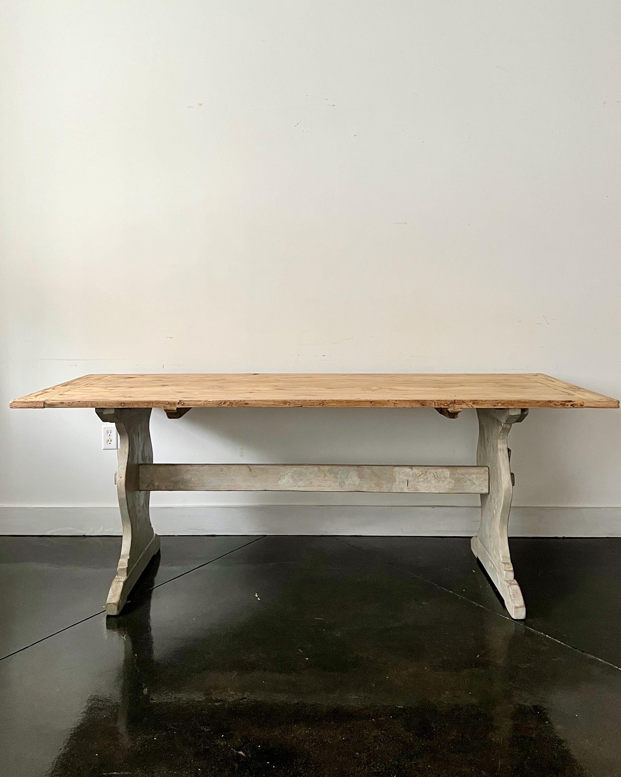 Hand-Carved 19th Century Swedish Trestle Table For Sale