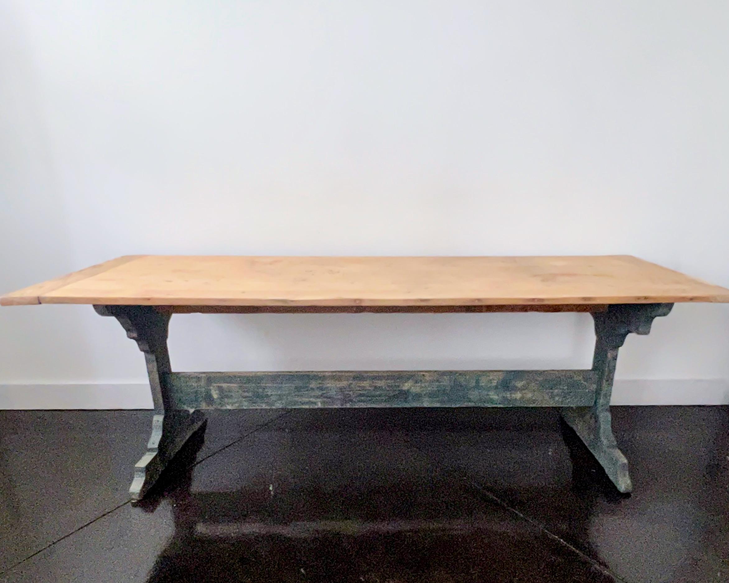 Hand-Carved 19th Century Swedish Trestle Table