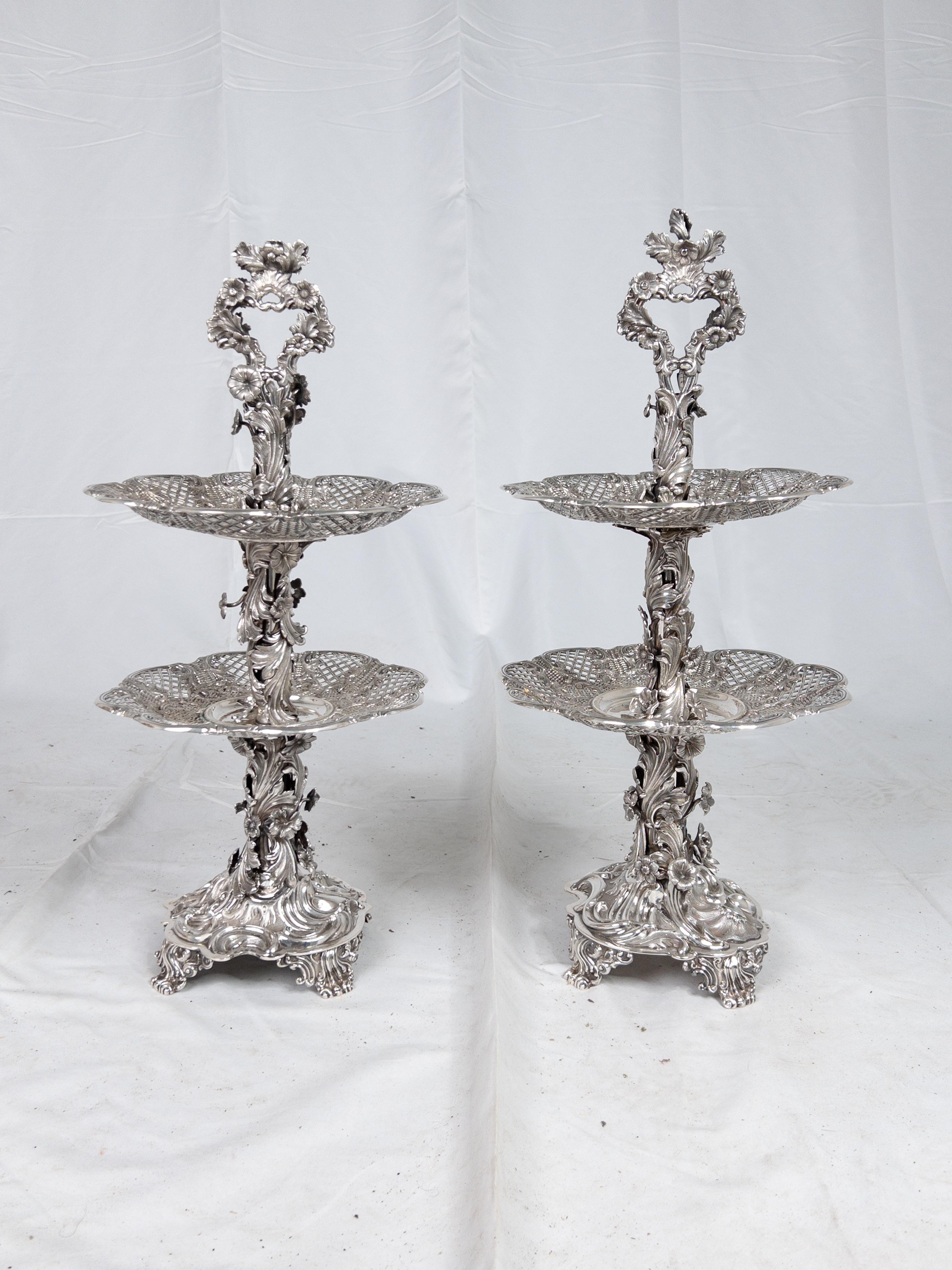 19th Century Swedish Two Tier Sterling Silver Dessert Stand 9