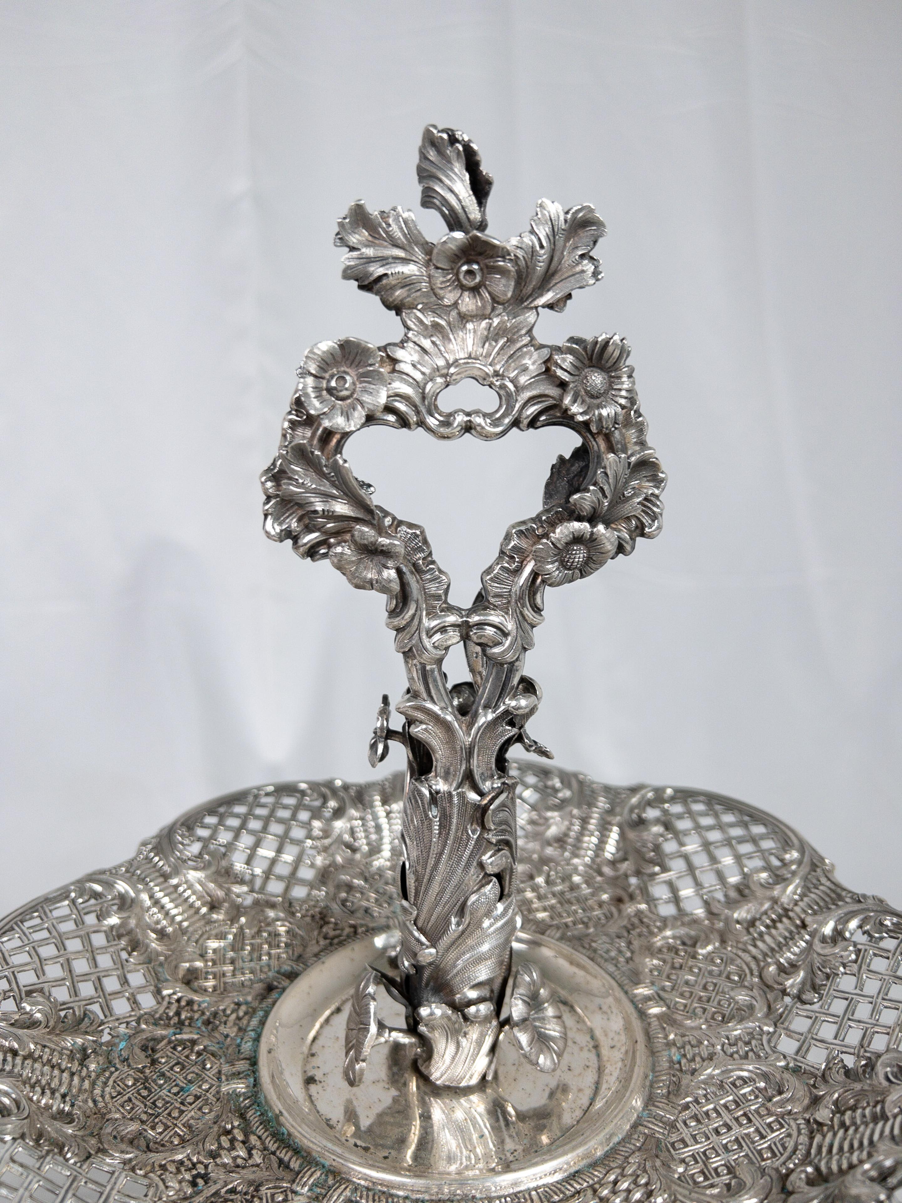 Hand-Crafted 19th Century Swedish Two Tier Sterling Silver Dessert Stand