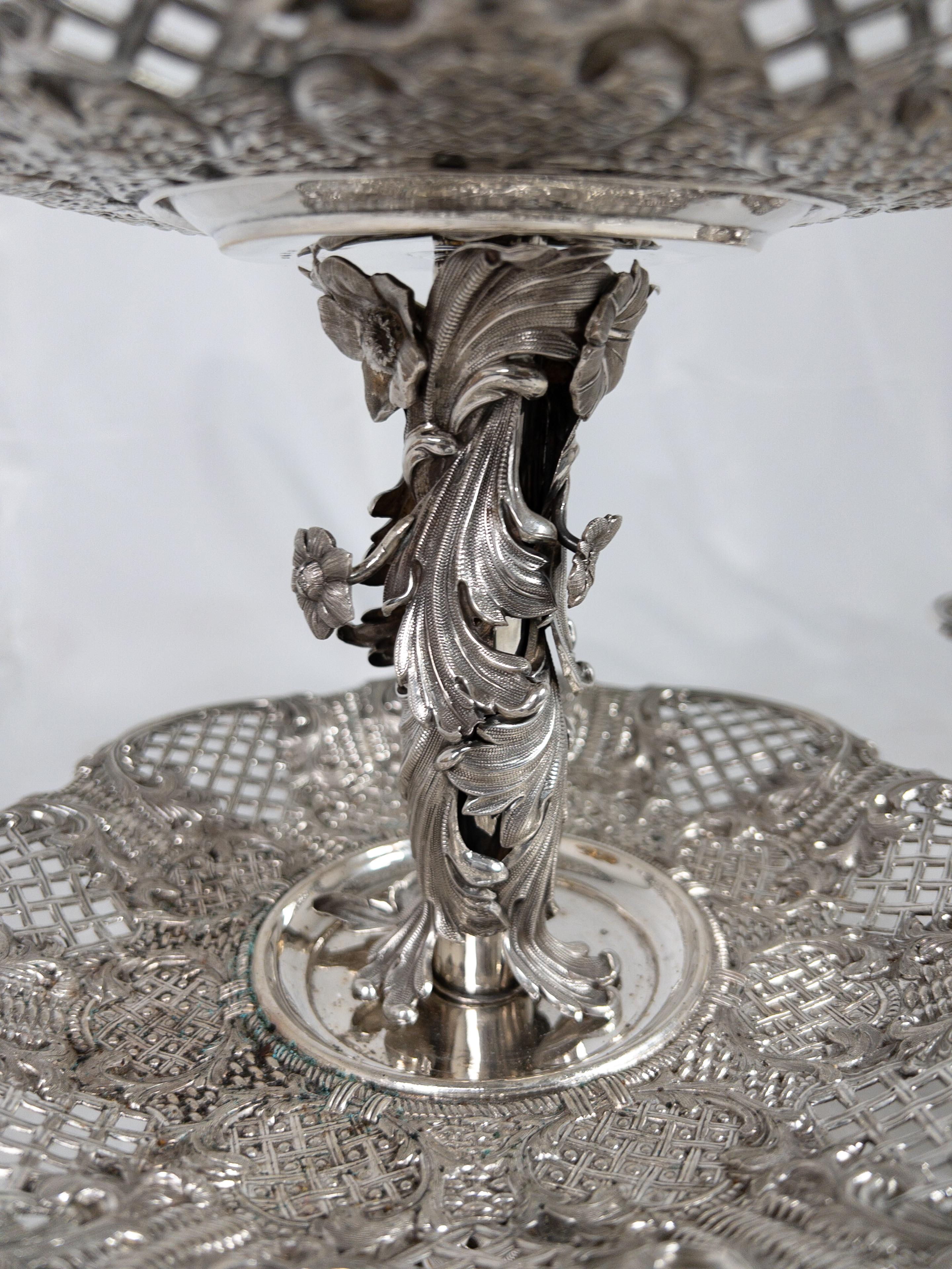 19th Century Swedish Two Tier Sterling Silver Dessert Stand In Good Condition In Houston, TX