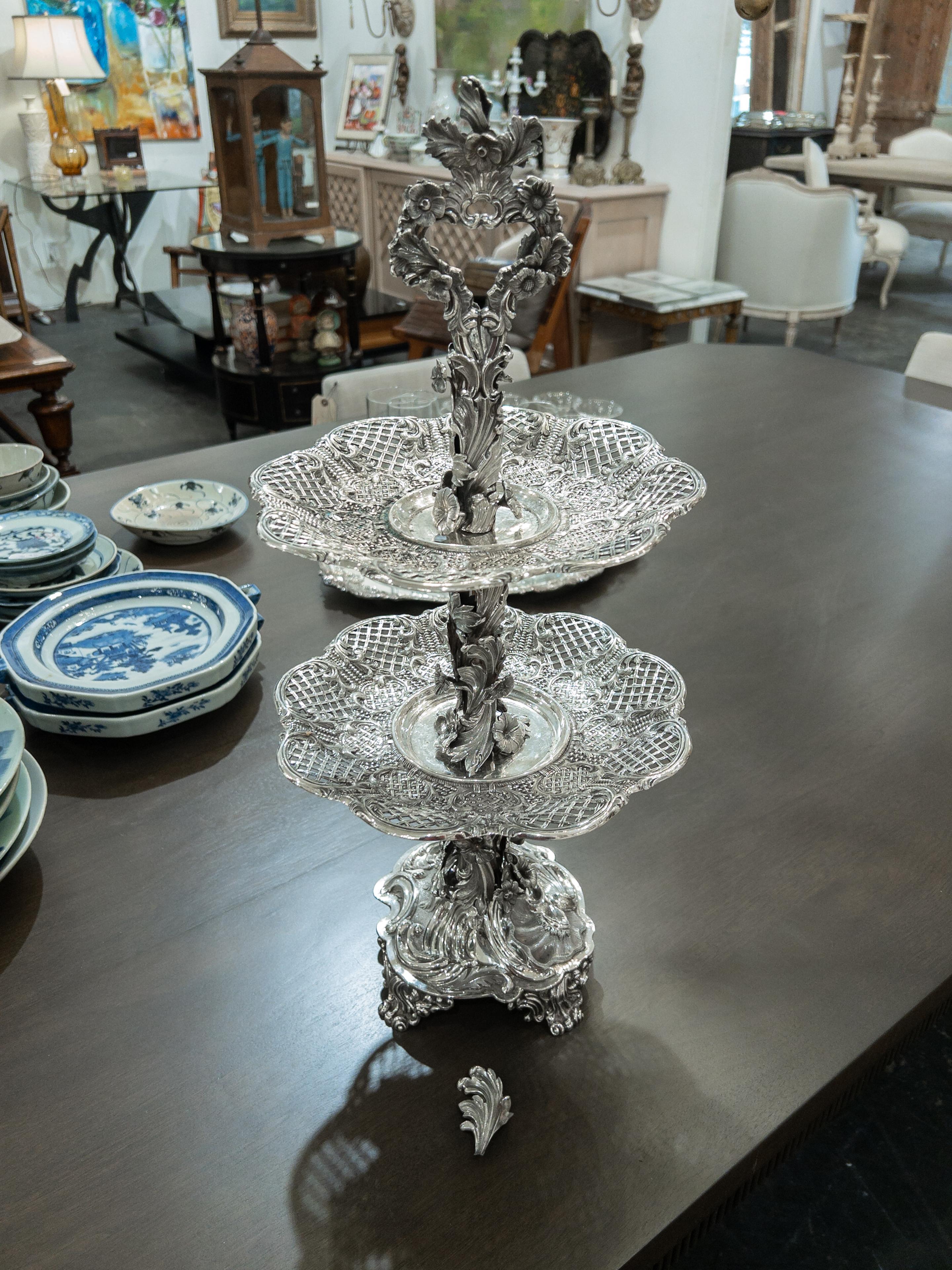 19th Century Swedish Two Tier Sterling Silver Dessert Stand 1