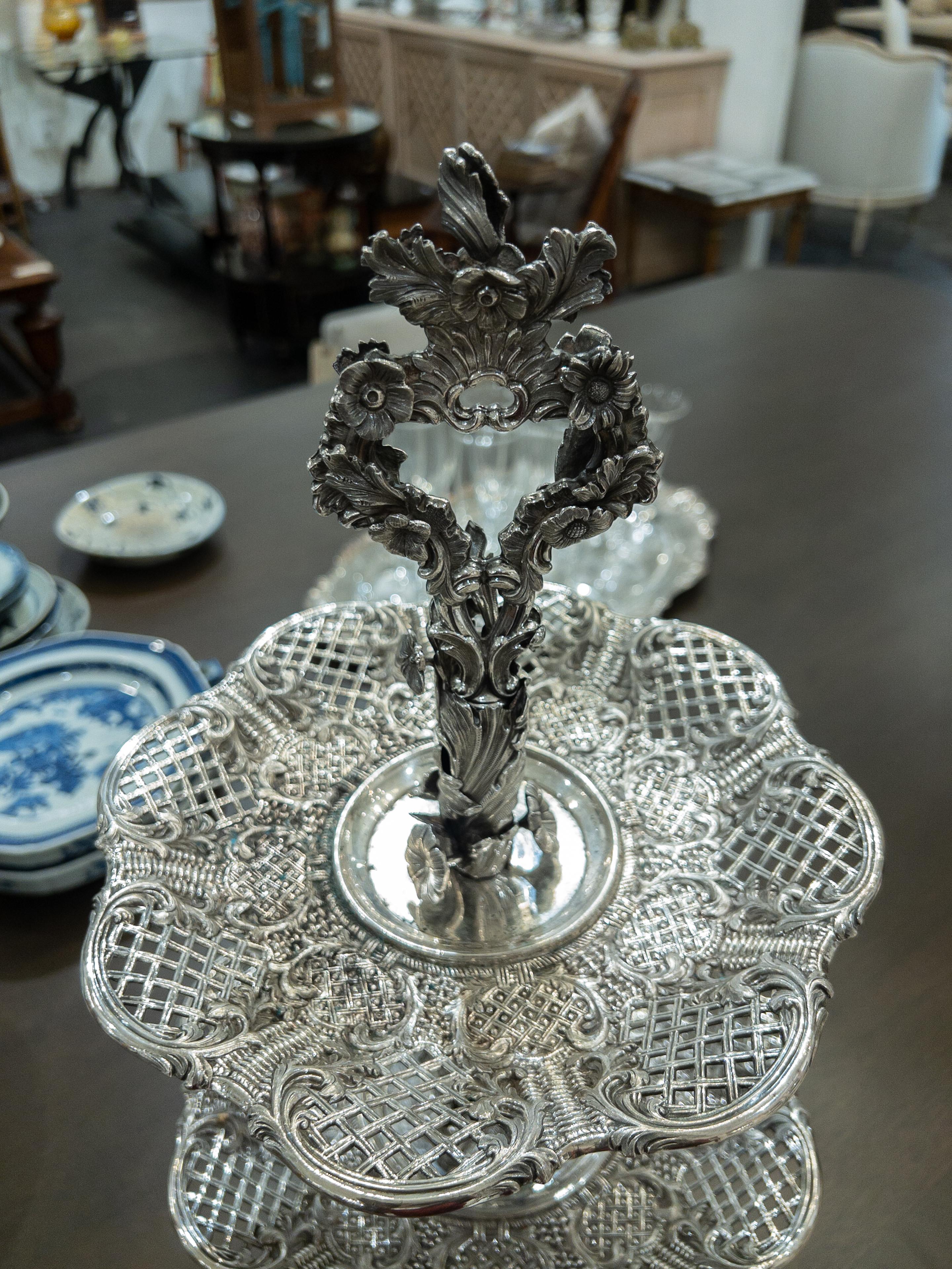 19th Century Swedish Two Tier Sterling Silver Dessert Stand 2